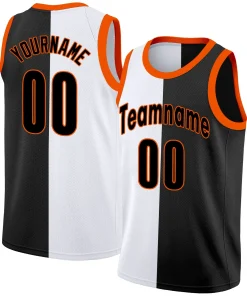 Custom Black White-Orange Split Fashion Tops Basketball Jersey