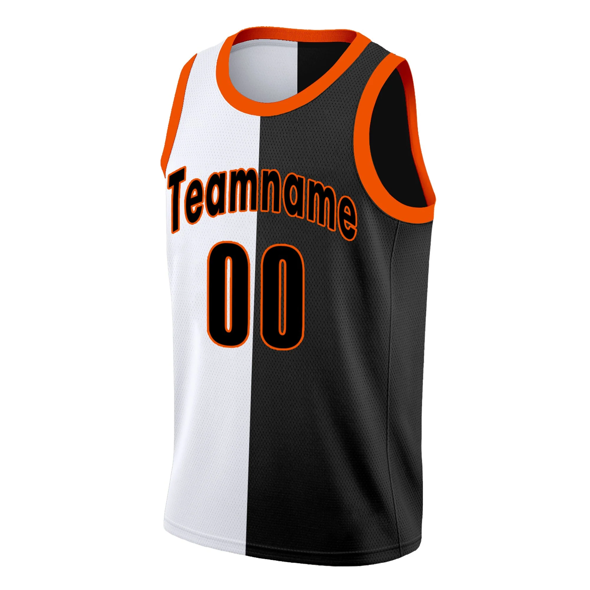 Custom Black White-Orange Split Fashion Tops Basketball Jersey - Image 3