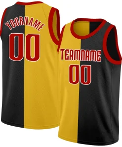 Custom Black Yellow-Red Split Fashion Tops Basketball Jersey
