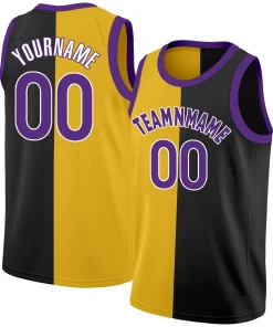 Custom Black Yellow-Purple Split Fashion Tops Basketball Jersey