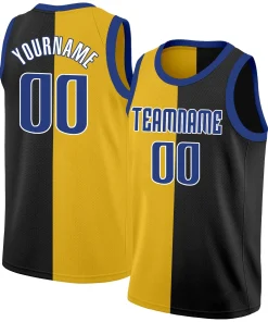 Custom Black Yellow-Navy Split Fashion Tops Basketball Jersey