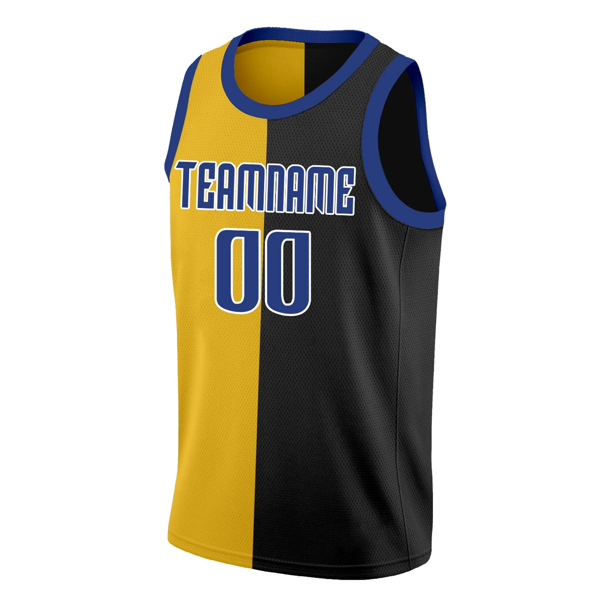 Custom Black Yellow-Navy Split Fashion Tops Basketball Jersey - Image 3
