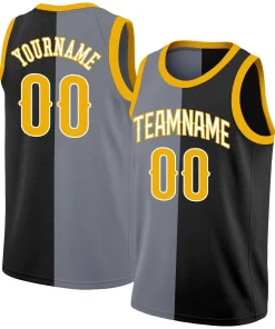 Custom Black Yellow-Black Split Fashion Tops Basketball Jersey