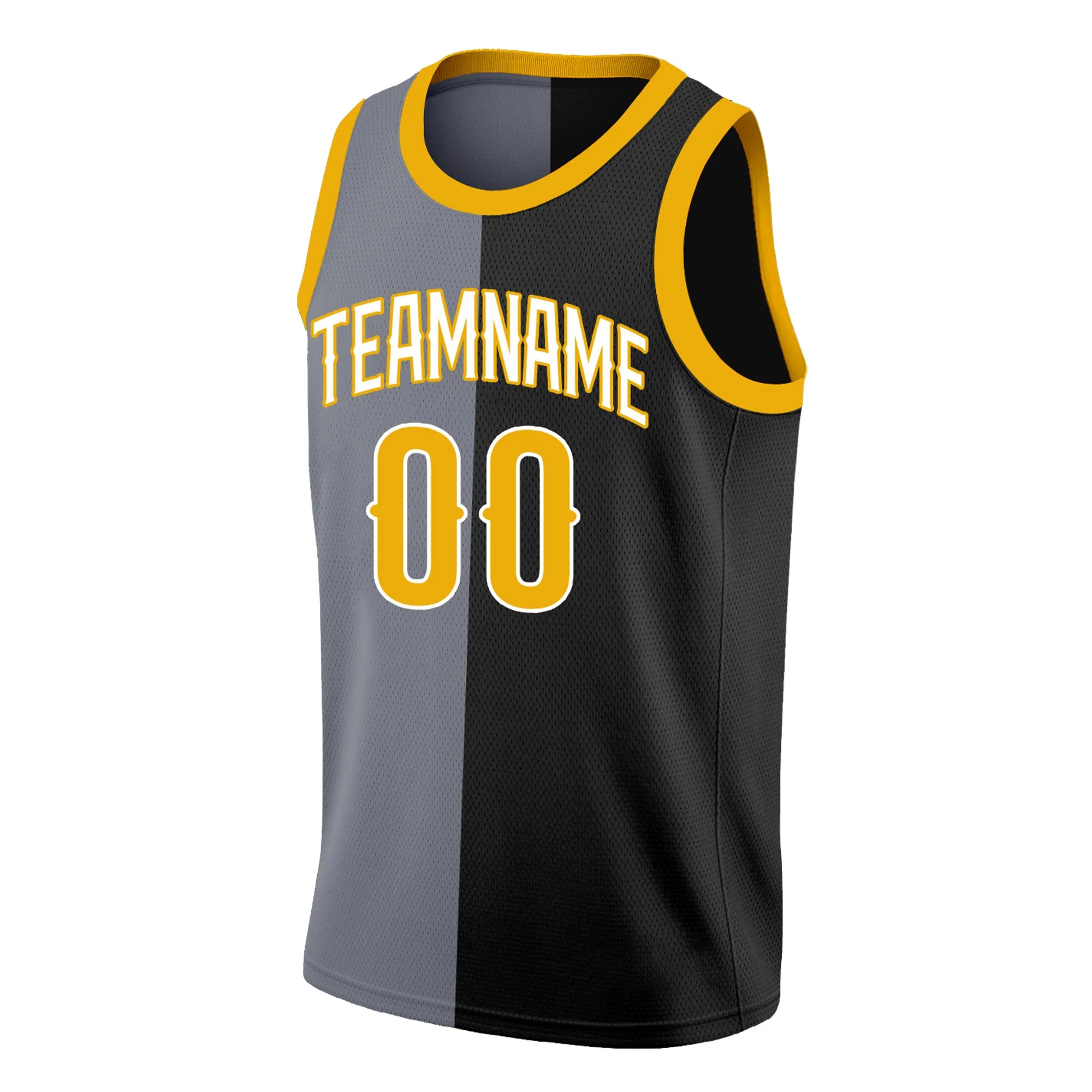 Custom Black Yellow-Black Split Fashion Tops Basketball Jersey - Image 3