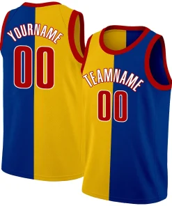 Custom Blue Yellow-Red Split Fashion Tops Basketball Jersey