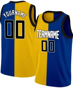 Custom Yellow Blue-White Split Fashion Tops Basketball Jersey