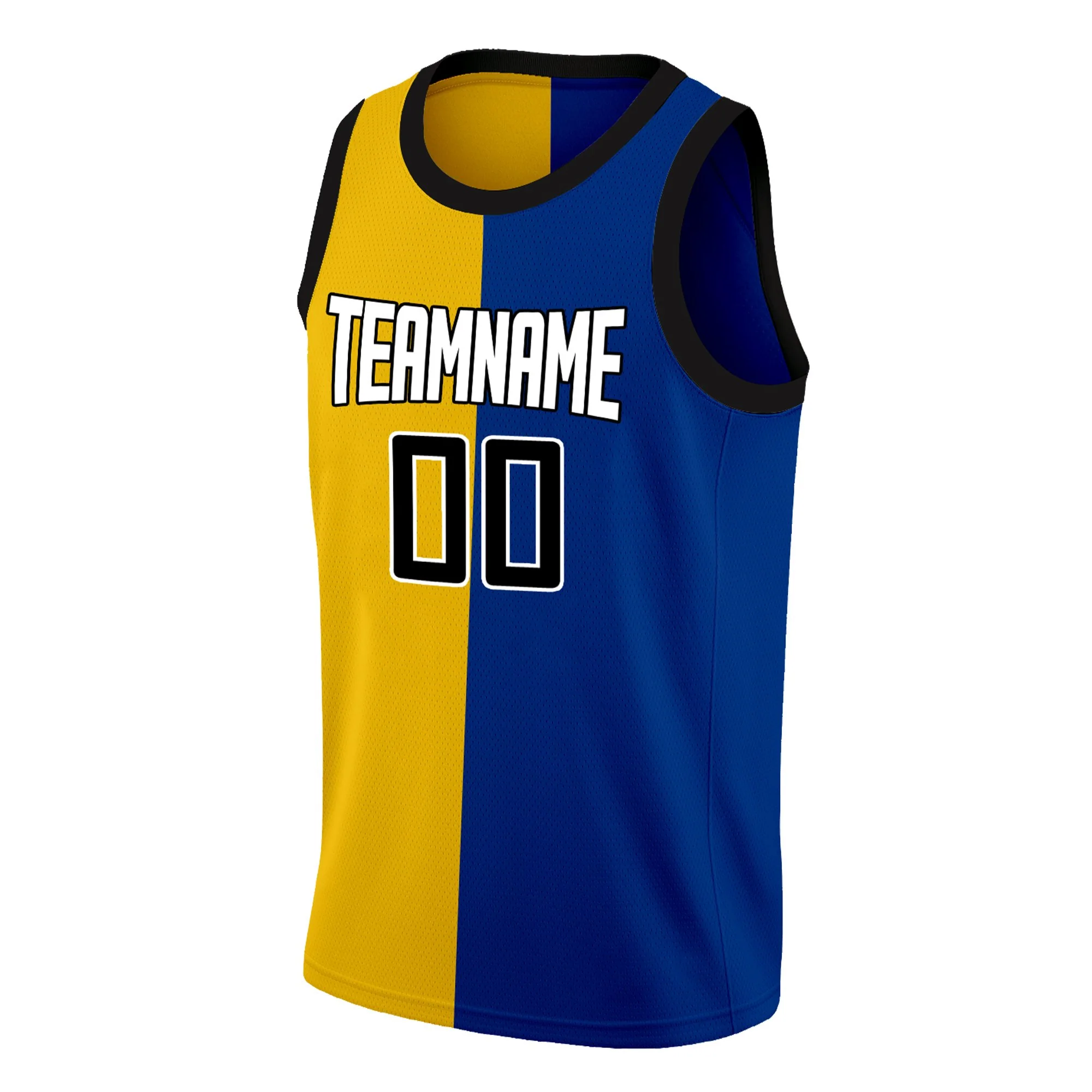 Custom Yellow Blue-White Split Fashion Tops Basketball Jersey - Image 3
