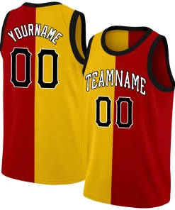 Custom Yellow Red-White Split Fashion Tops Basketball Jersey