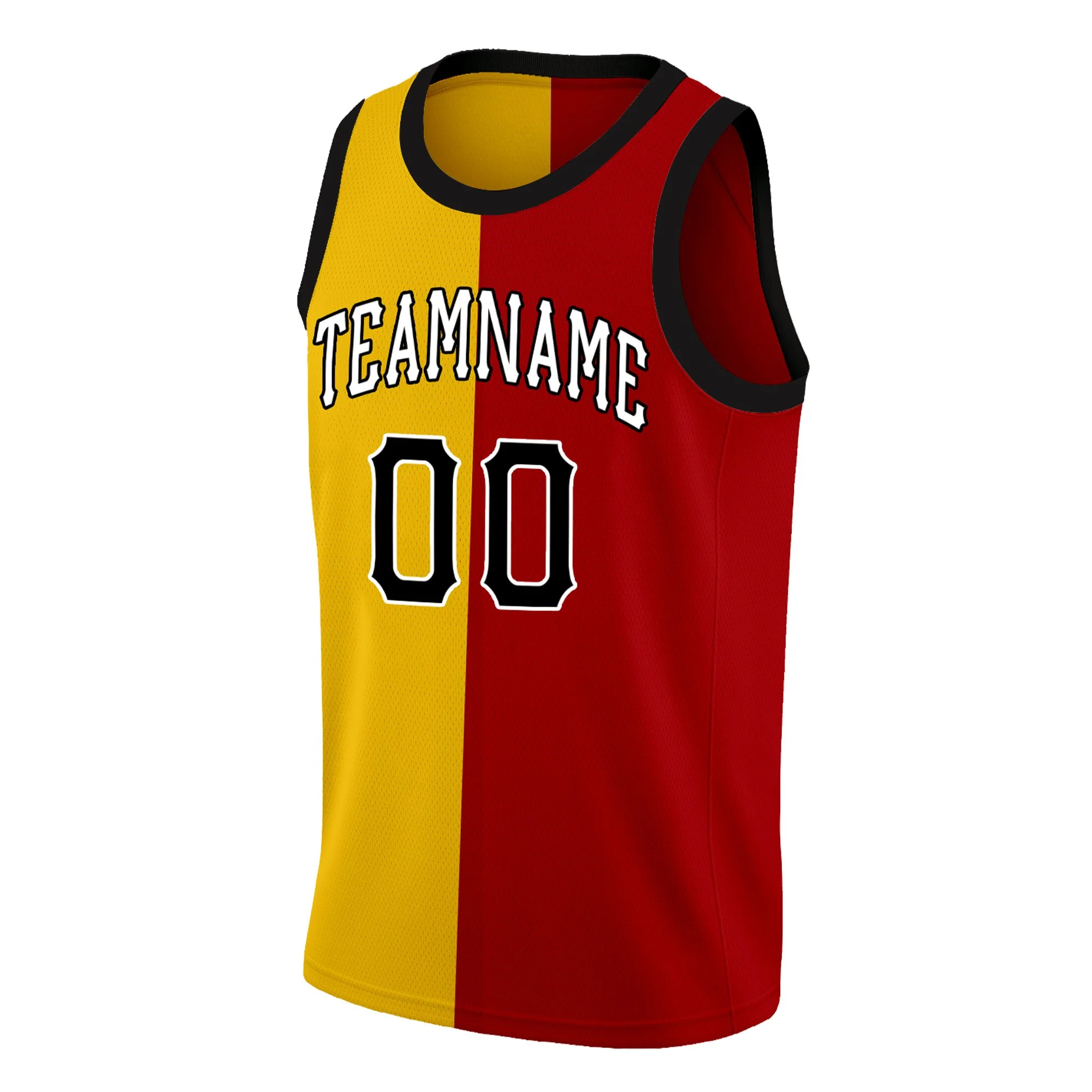 Custom Yellow Red-White Split Fashion Tops Basketball Jersey - Image 3