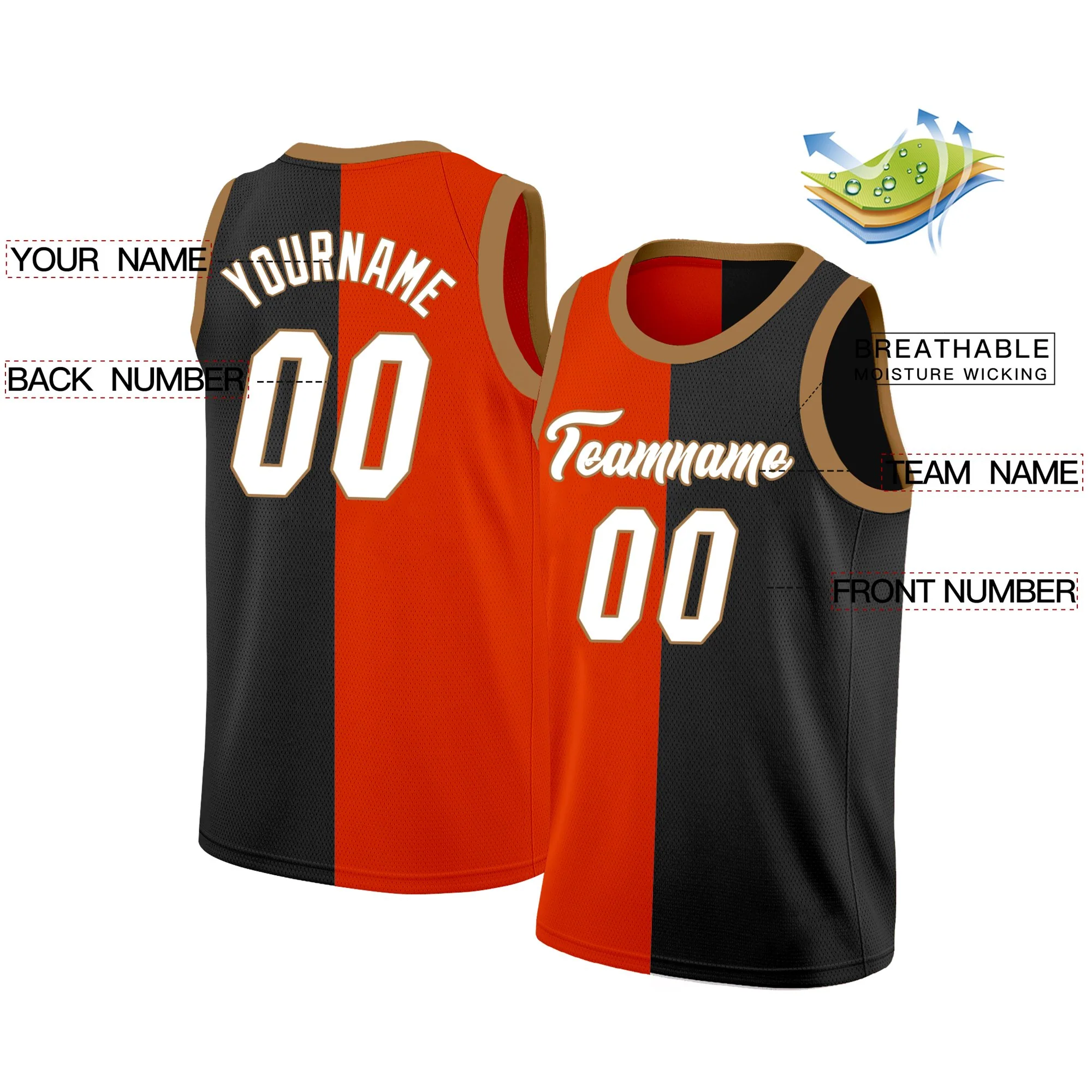 Custom Red Black-White Split Fashion Tops Basketball Jersey - Image 2