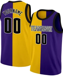 Custom Yellow Purple-Black Split Fashion Tops Basketball Jersey