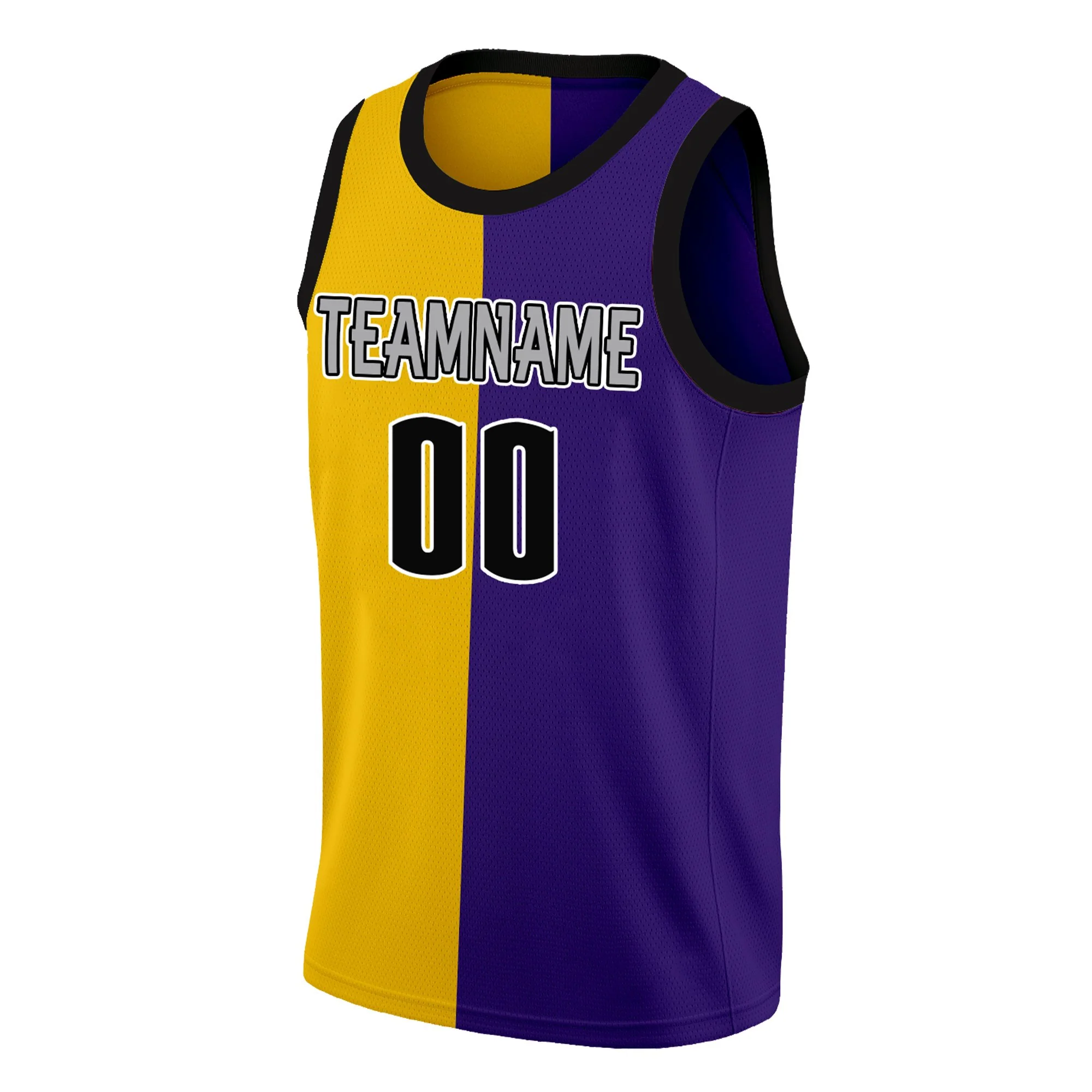 Custom Yellow Purple-Black Split Fashion Tops Basketball Jersey - Image 3