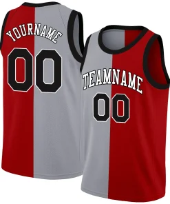 Custom Gray Red-White Split Fashion Tops Basketball Jersey