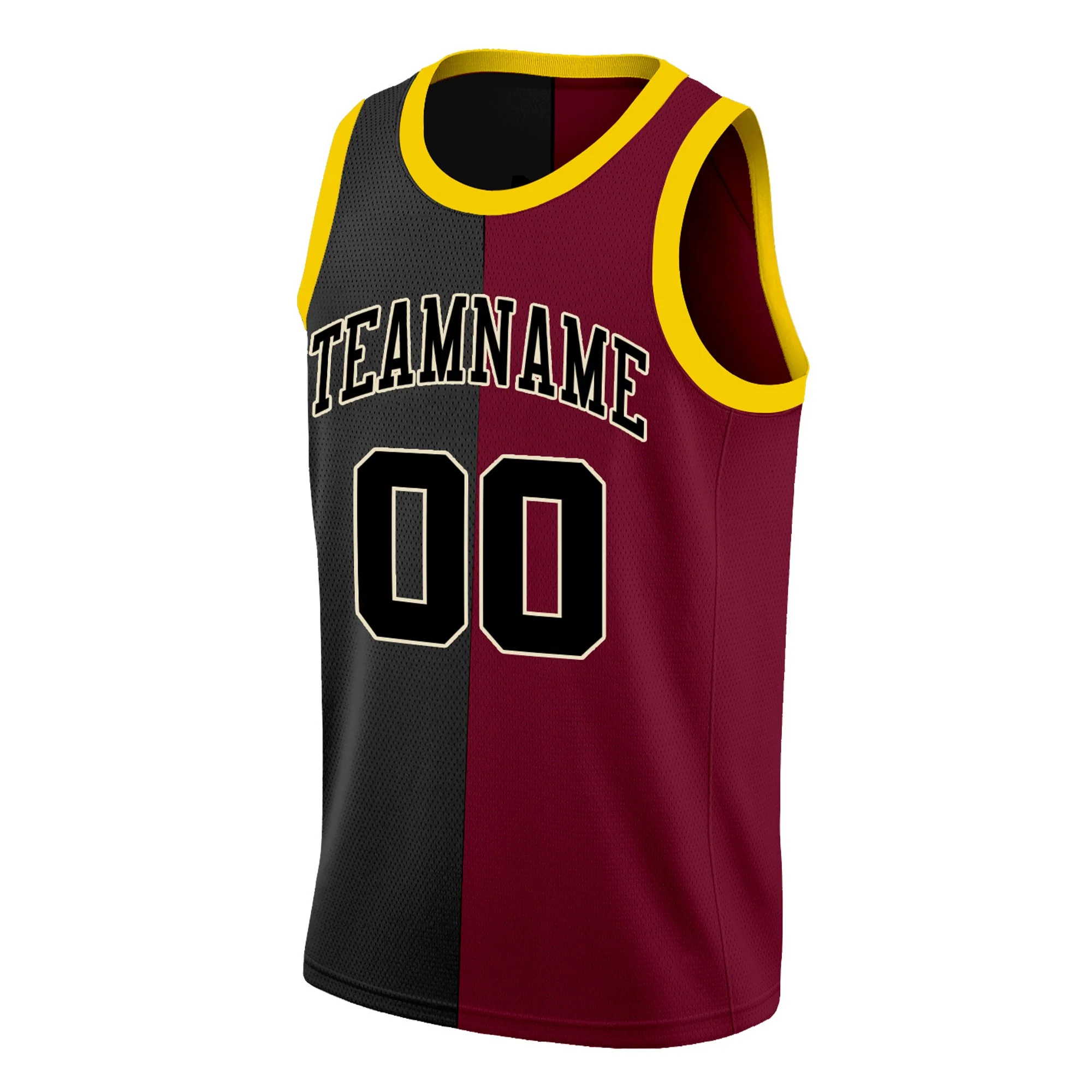 Custom Black Maroon-Yellow Split Fashion Tops Basketball Jersey - Image 3