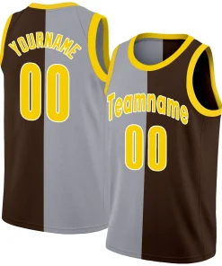 Custom Brown Yellow-White Split Fashion Tops Basketball Jersey