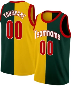 Custom Yellow Green-Red Split Fashion Tops Basketball Jersey