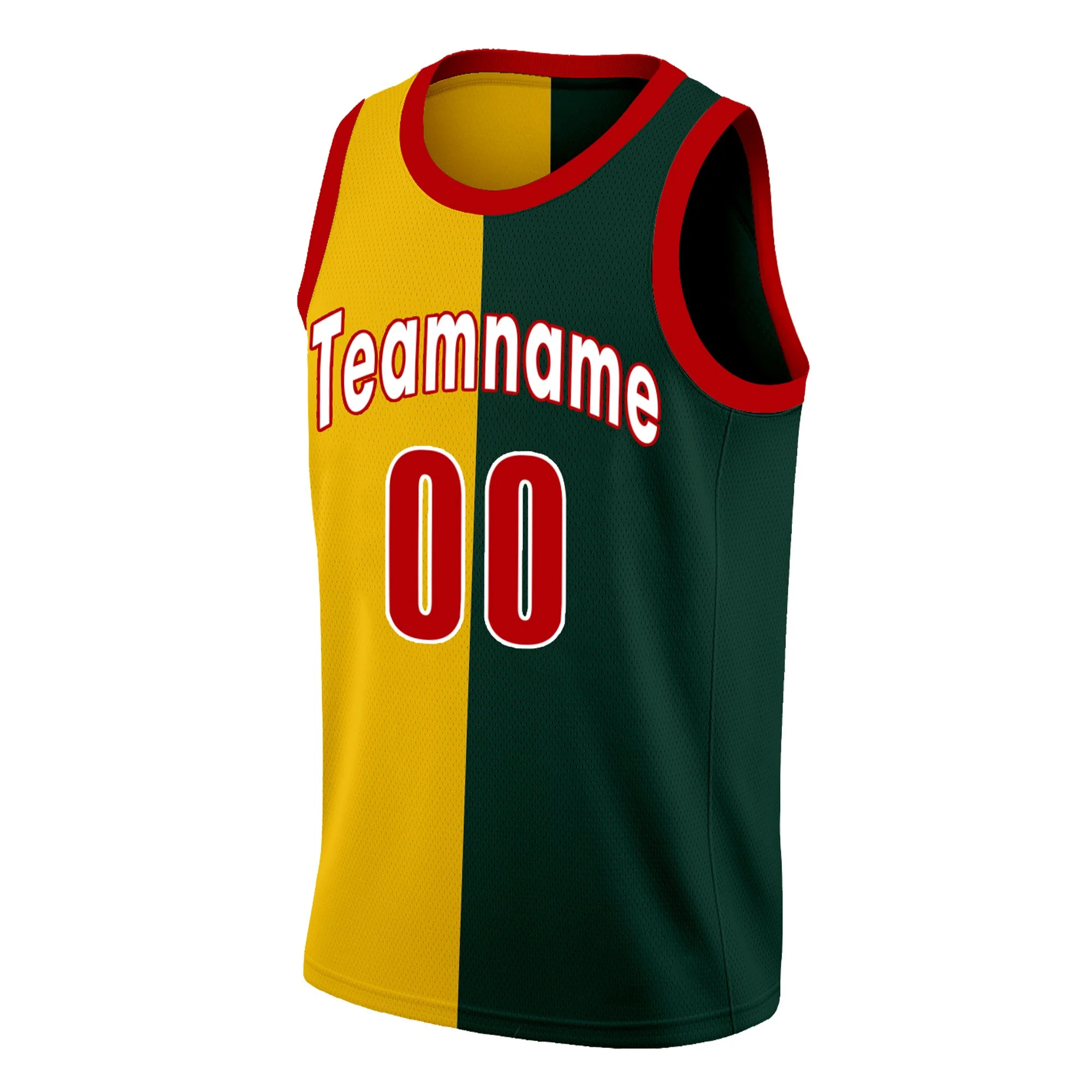 Custom Yellow Green-Red Split Fashion Tops Basketball Jersey - Image 3