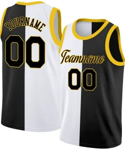 Custom White Black-Yellow Split Fashion Tops Basketball Jersey