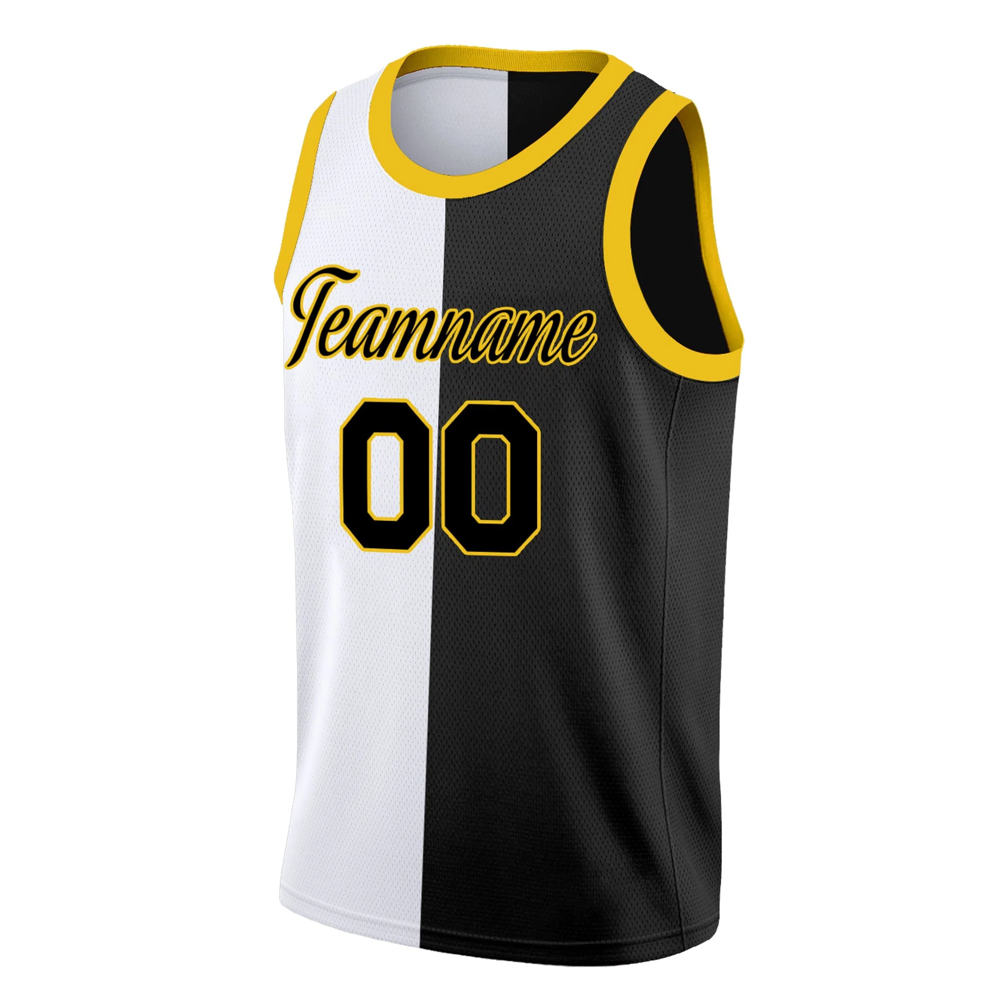 Custom White Black-Yellow Split Fashion Tops Basketball Jersey - Image 3