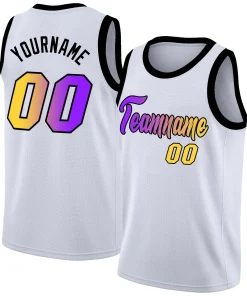 Custom White Yellow Purple Gradient Fashion Tops Basketball Jersey