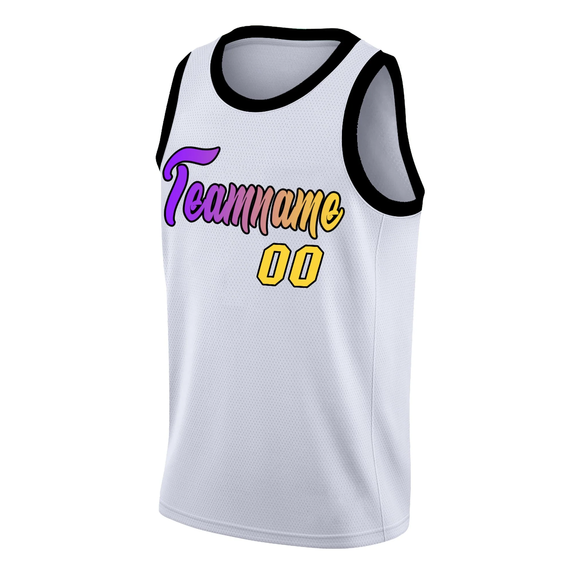 Custom White Yellow Purple Gradient Fashion Tops Basketball Jersey - Image 3