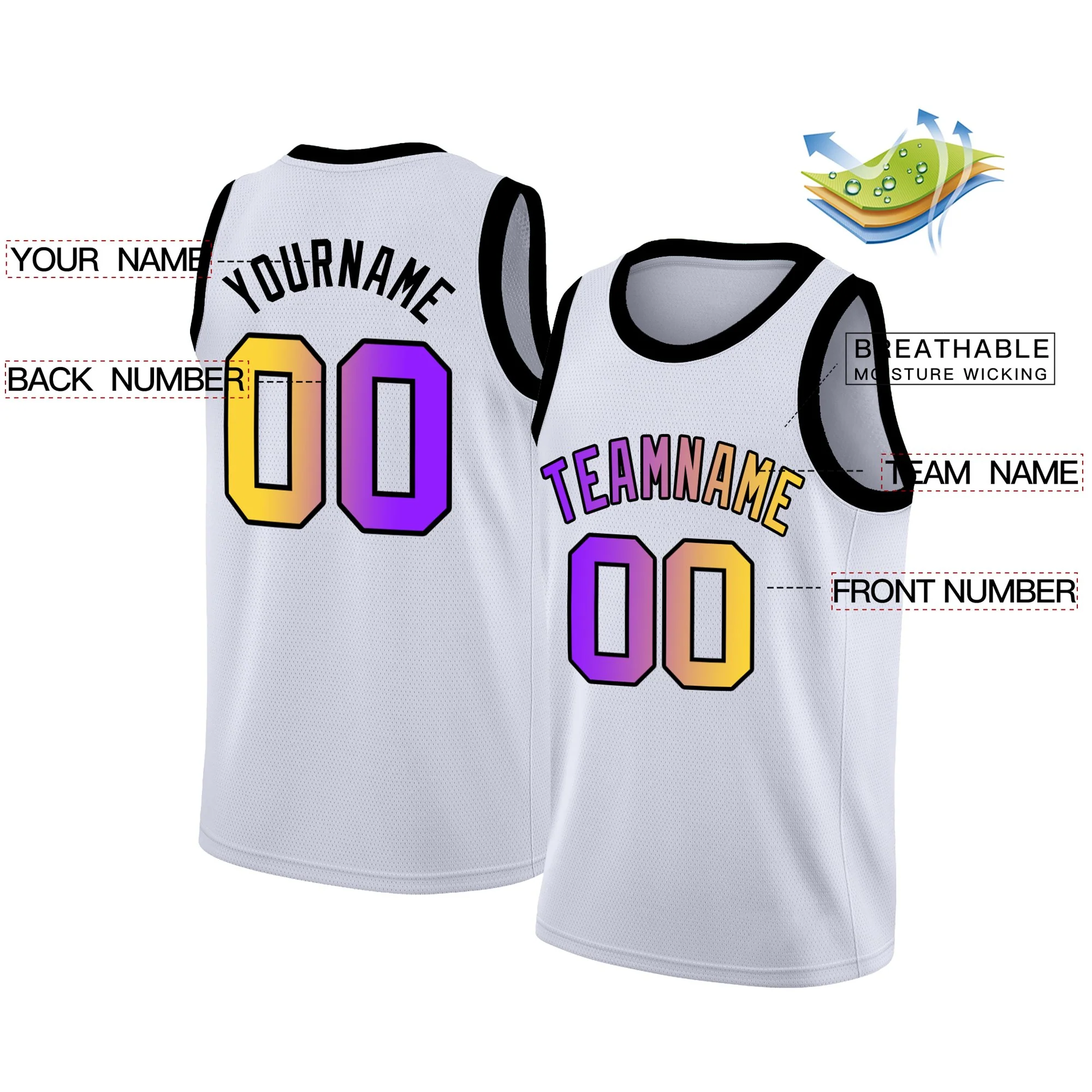 Custom White Purple-Black Gradient Fashion Tops Basketball Jersey - Image 2