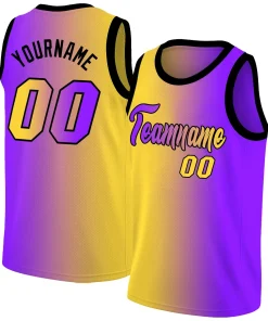 Custom Yellow Purple Gradient Fashion Tops Basketball Jersey