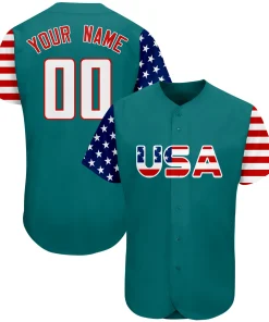 Custom Aqua White-Red American Flag Authentic Baseball Jersey
