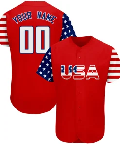 Custom Red White-Navy American Flag Authentic Baseball Jersey
