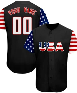 Custom Black White-Red American Flag Authentic Baseball Jersey