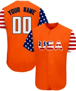 Custom Orange White-Navy American Flag Authentic Baseball Jersey