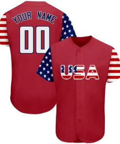 Custom Red White-Navy American Flag Authentic Baseball Jersey