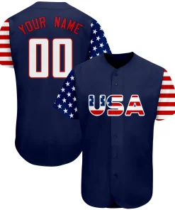 Custom Navy White-Red American Flag Authentic Baseball Jersey