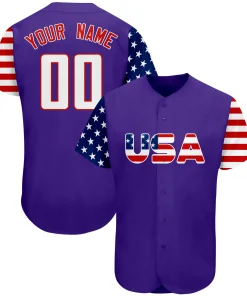 Custom Purple White-Red American Flag Authentic Baseball Jersey