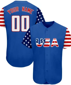 Custom Royal White-Red American Flag Authentic Baseball Jersey