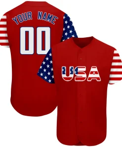 Custom Red Navy-White American Flag Authentic Baseball Jersey