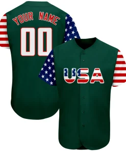 Custom Green White-Red American Flag Authentic Baseball Jersey