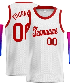 Custom White Red Classic Tops Men/Boy Athletic Basketball Jersey