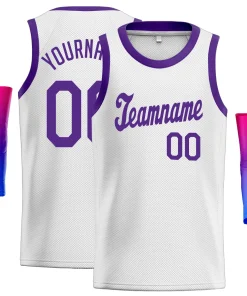 Custom White Purple Classic Tops Athletic Casual Basketball Jersey