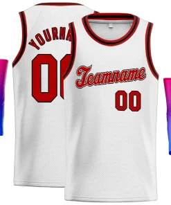 Custom White Red Classic Tops Athletic Basketball Jersey