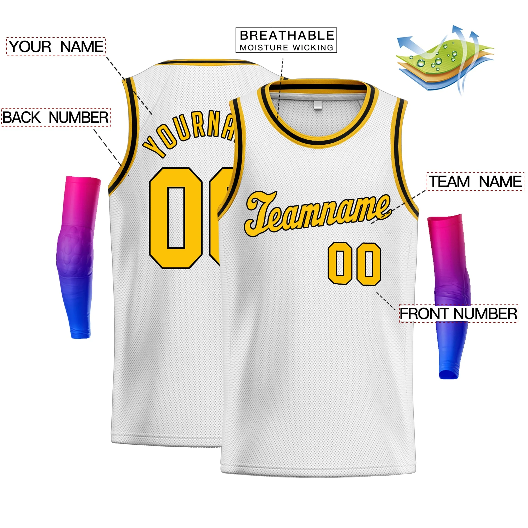 Custom White Gold-Black Classic Tops Authentic Basketball Jersey - Image 2