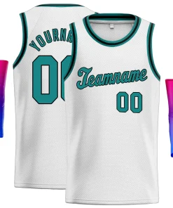 Custom White Teal-Black Classic Tops Fashion Sportwear Basketball Jersey