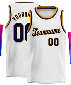 Custom White Navy-Yellow Classic Tops Mesh Basketball Jersey