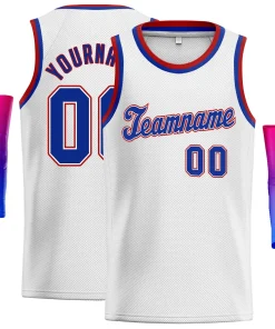 Custom White Royal- Red Classic Tops Athletic Basketball Jersey
