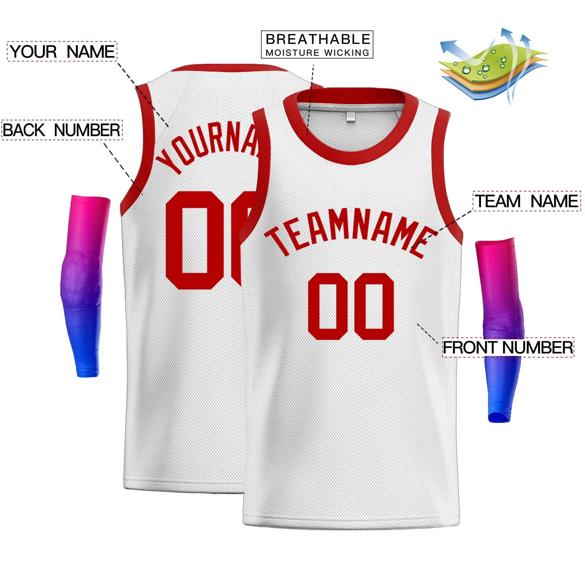 Custom White Red Classic Tops Men Casual Basketball Jersey - Image 2
