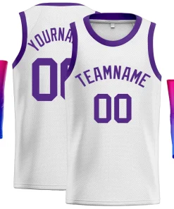 Custom White Purple Classic Tops Men Casual Basketball Jersey