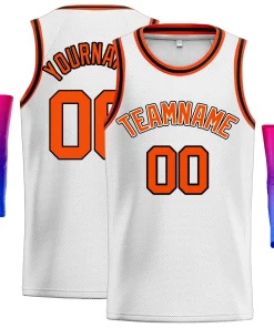 Custom White Orange Classic Tops Breathable Basketball Jersey