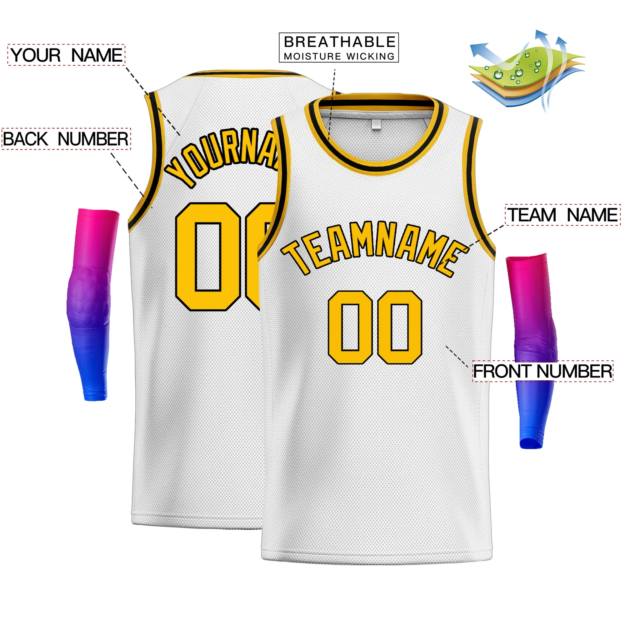 Custom White Gold-Black Classic Tops Authentic Basketball Jersey - Image 2