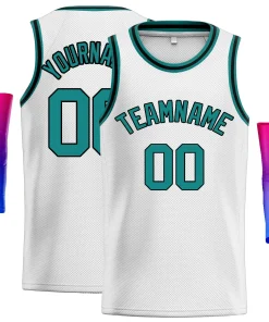 Custom White Teal-Black Classic Tops Fashion Sportwear Basketball Jersey