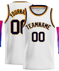 Custom White Navy-White Classic Tops Mesh Basketball Jersey